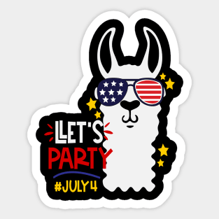 Funny Llama Let's Party 4th Of July Gift Sticker